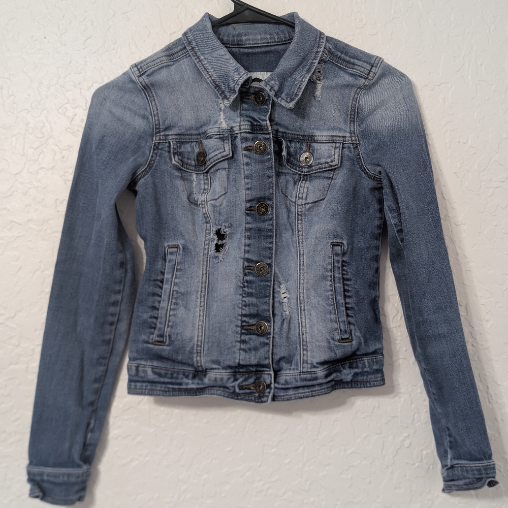 Guess Distressed Light Blue Denim Jacket. Size XS